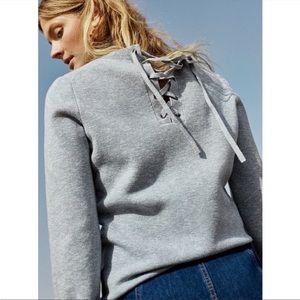 Madewell Laced-Back Pullover Sweater Blue Gray